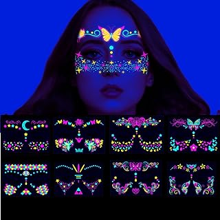 Glow In The Dark Tattoos for Adults, Blacklight UV Neon Glow Temporary Tattoos Makeup Butterfly Tattoos Stickers for Halloween Glow In The Dark Party Supplies