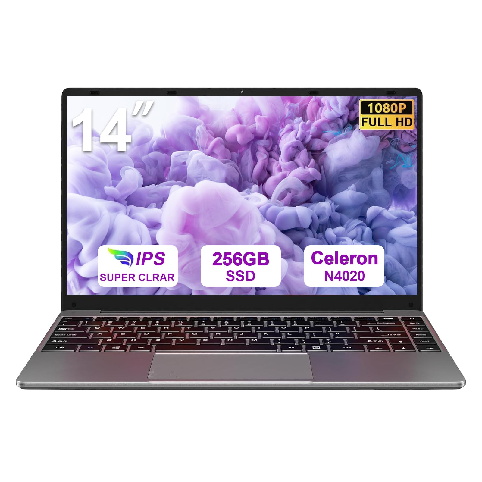 bvate PC Portatile 14 Pollici Laptop Win 11 256 GB ROM Celeron N4020 2.4G+5G WiFi upto 2.8 GHz Supporta l'espansione SSD 1TB 4.2 USB HDMI Tastiera Italiana Membrana Mouse Senza Fili-Grigio-2
