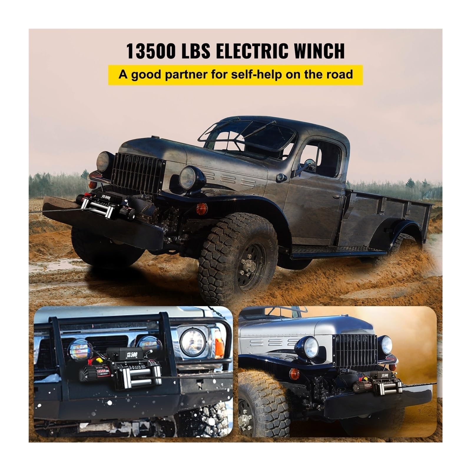 Wciągarka elektryczna 13 500 funtów / 6123,5 kg, 12 V, z liną o długości 24 m, wciągarka elektryczna, wciągniki elektryczne z bezprzewodowym pilotem (wytrzymała lina stalowa)(1500W with control)