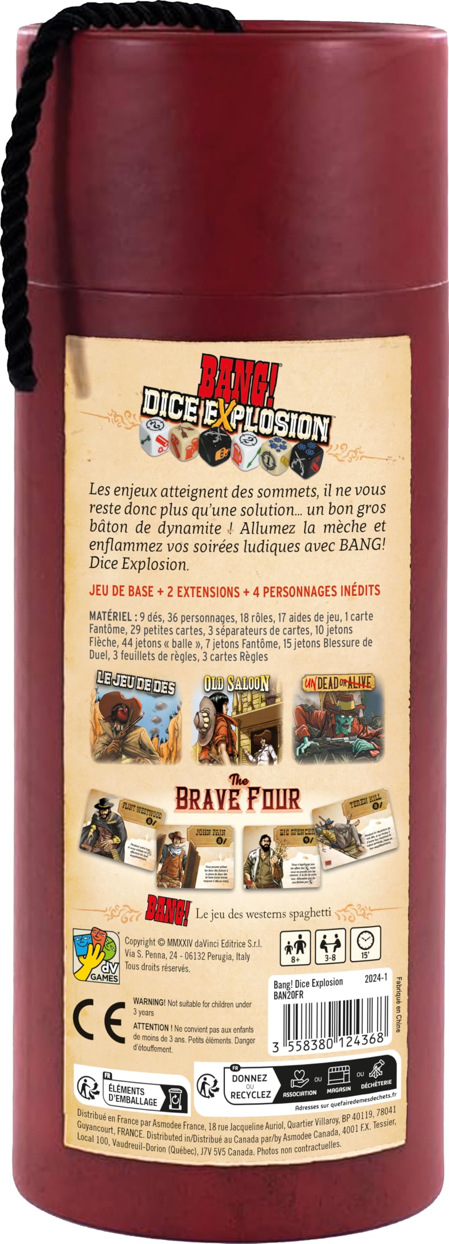 Asmodee - Bang Dice Explosion, DV Giochi, Coffret Jeu et Extensions, Jeu de dés Bluff et identité, Cadeau Jeu de société, Famille et Amis, Dès 8 Ans, Version Française