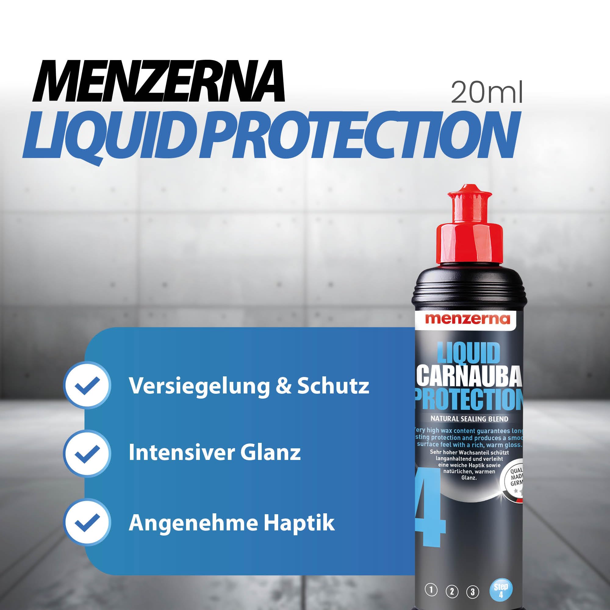 Detailmate Auto Politur Set - Menzerna Autopolitur - Super Heavy Cut Compund HC1000 + Medium Cut 2400 + Super Finish Plus SFP3800 + Liquid Carnauba Wachs + 4 passende Menzerna Pads + Poliertuch