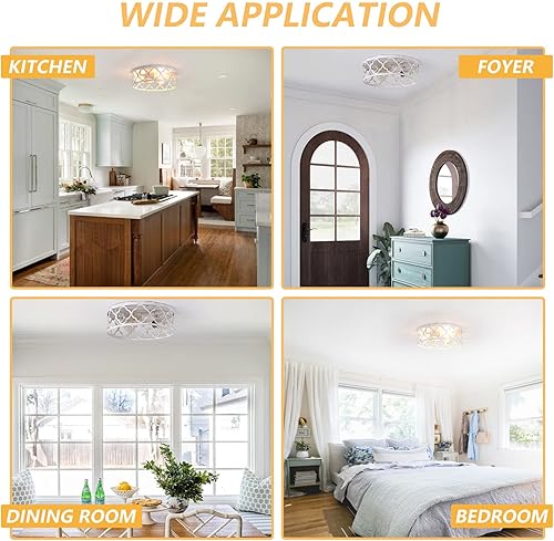 Miniatura 6 de Bargeni Lámpara de techo empotrada, lámpara de techo de 13 pulgadas, accesorios de cocina de 3 luces, acabado blanco antiguo rústico, lámparas de