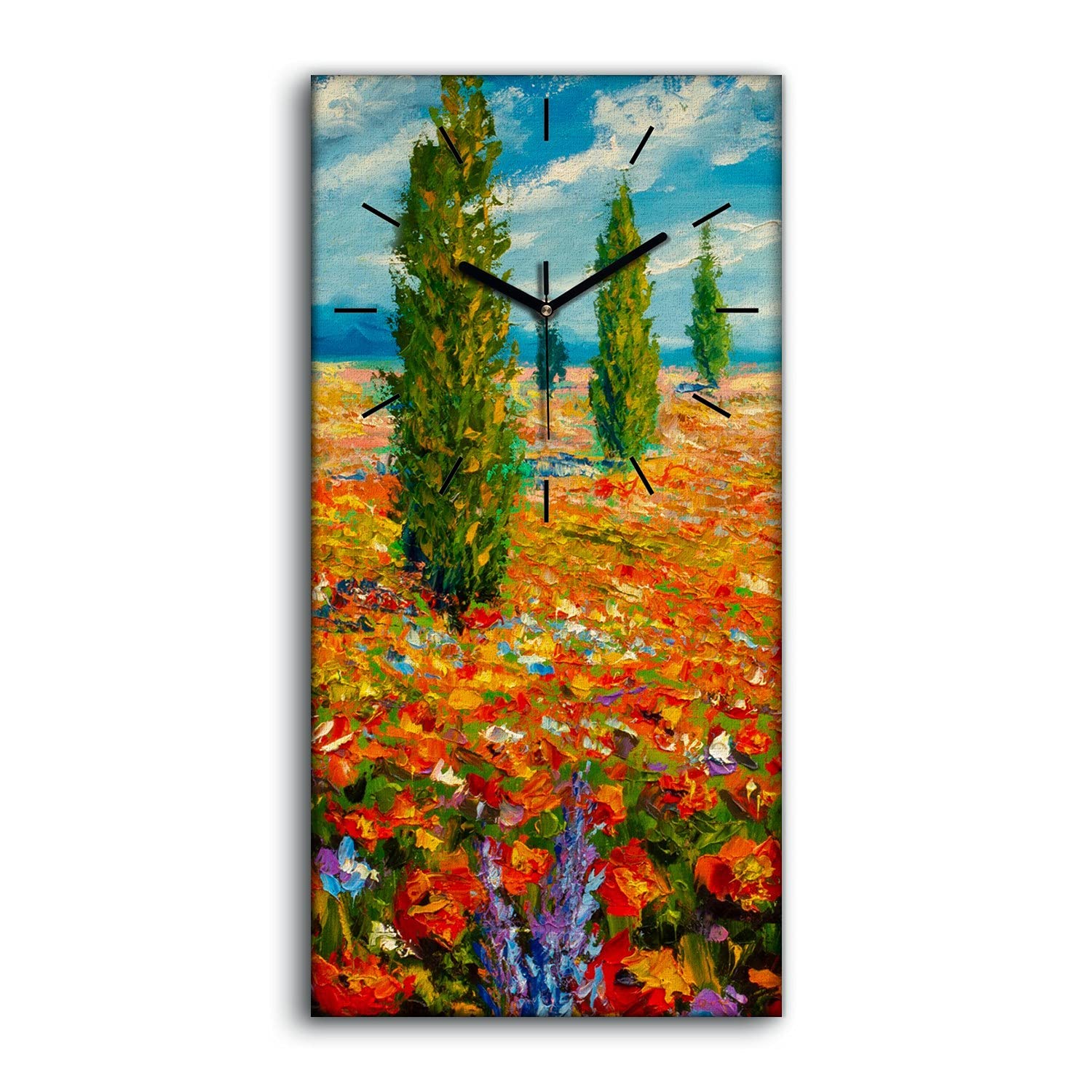 Horloge sur toile 30x60cm fleurs de prairie avec aiguilles noires Coloray