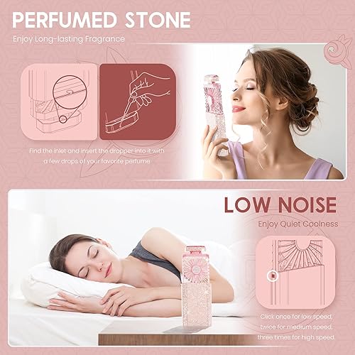 Miniatura 10 de Lady - Ventilador de mano, pequeño ventilador personal recargable con ajuste de 3 velocidades, potente ventilador portátil extraíble silencioso,