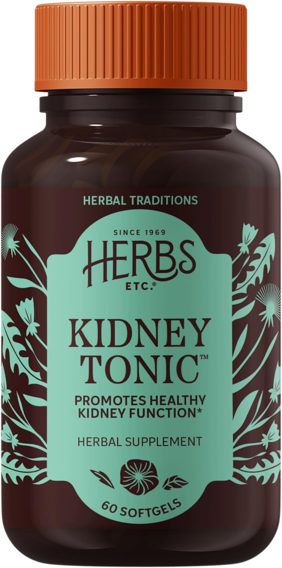 Herbs, Etc. Kidney Tonic Softgels - Function Supplement - Natural with Dandelion, Saw Palmetto & Parsley - 60 Softgels (60 Servings)