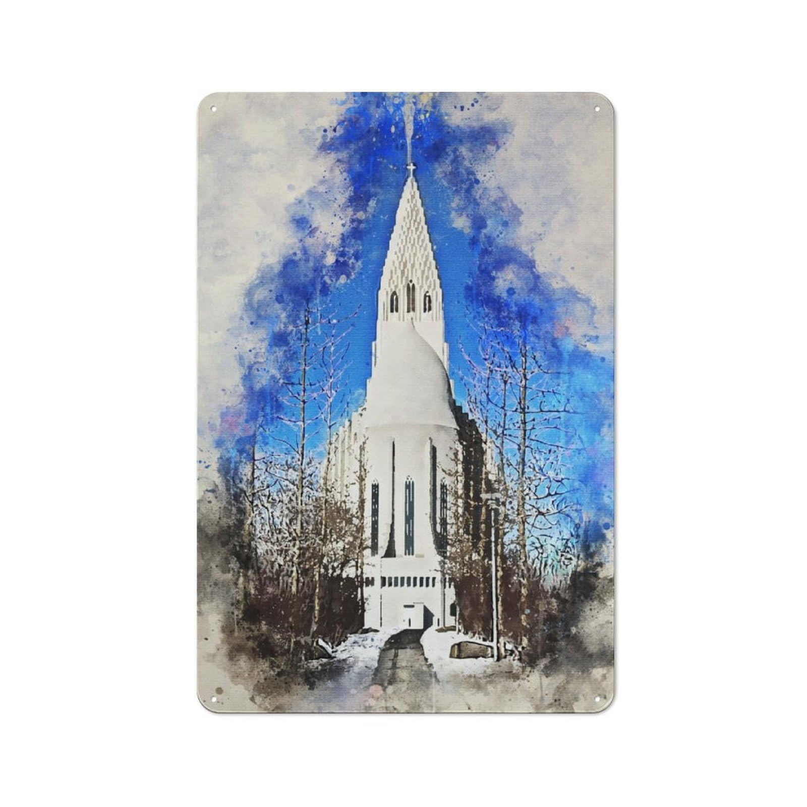Reykjavik Watercolor Metal Wall Art Sign 30x20cm, Vintage Vintage Wall Decor for Lounge, Study, Pub Or Wall Gallery
