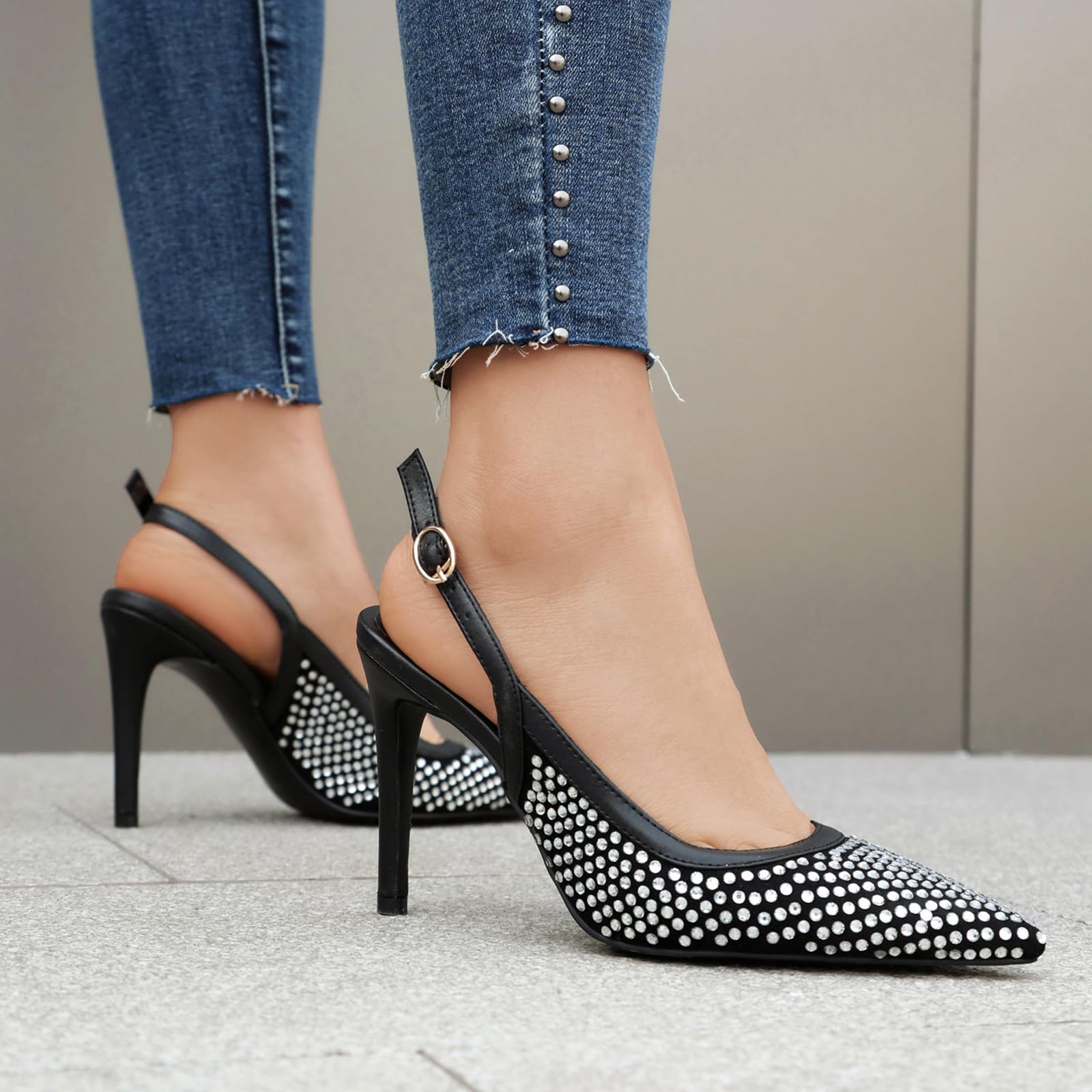 Décolleté Slingback con Strass, Tacchi a Spillo a Punta