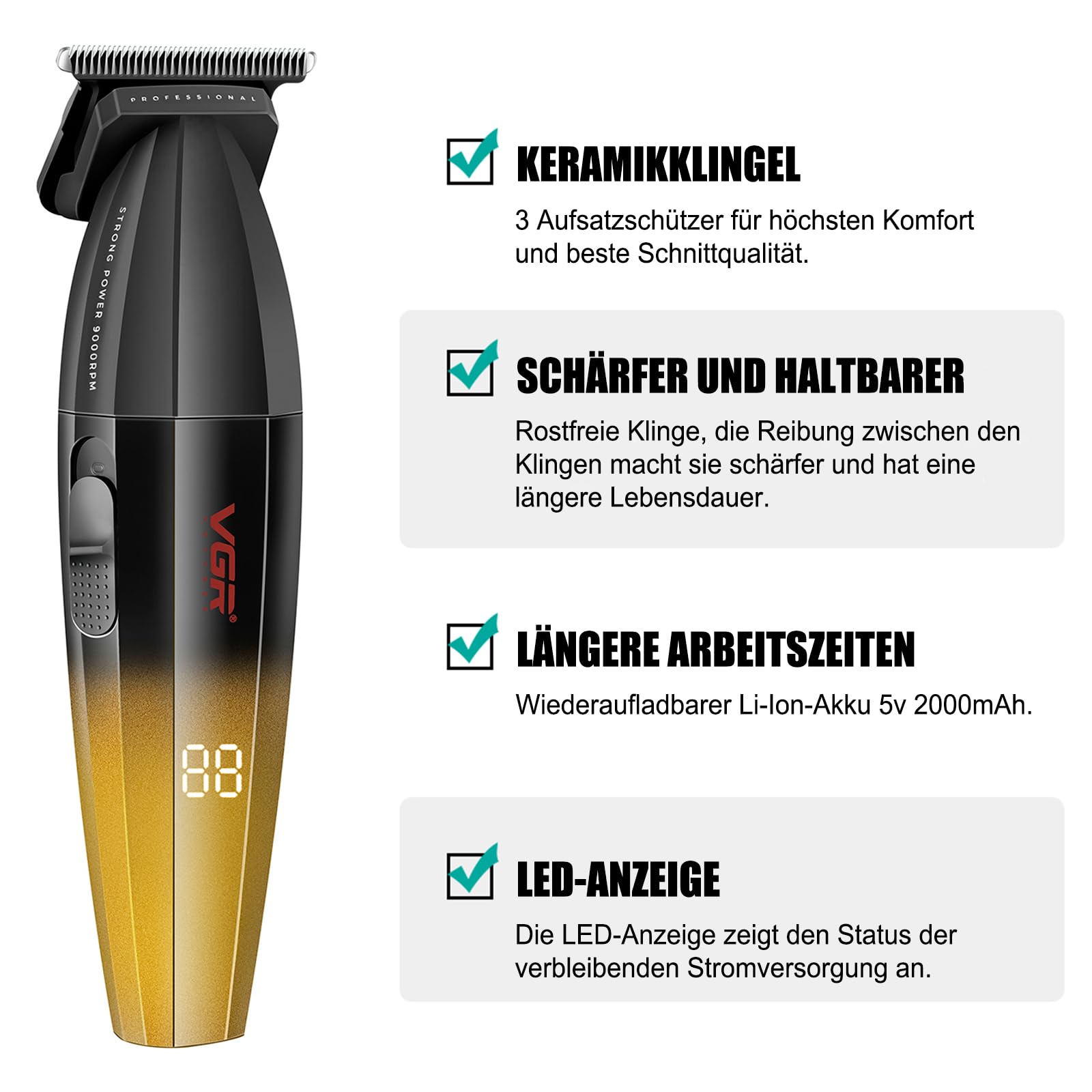 VGR Haarschneidemaschine Set für Herren Professioneller Haarschneider Haartrimme Kit Barber Friseur Pflegeset Zero Gap T-Blade Trimmer mit 9 Führungskämmen für Haare, Bart, Konturenstyling
