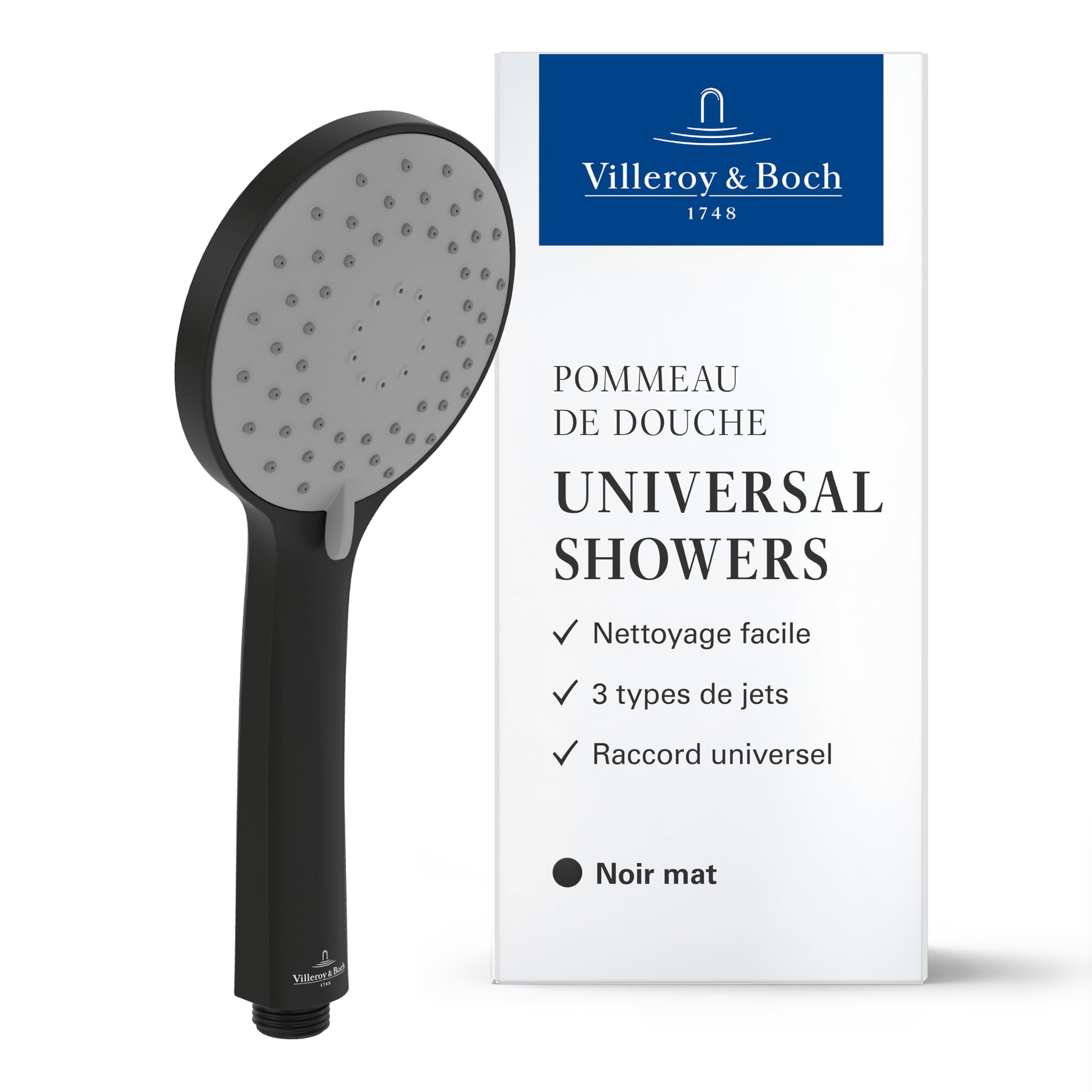 Pommeau de douche 3 jets avec économie d'eau Villeroy & Boch Universal raccord universel
