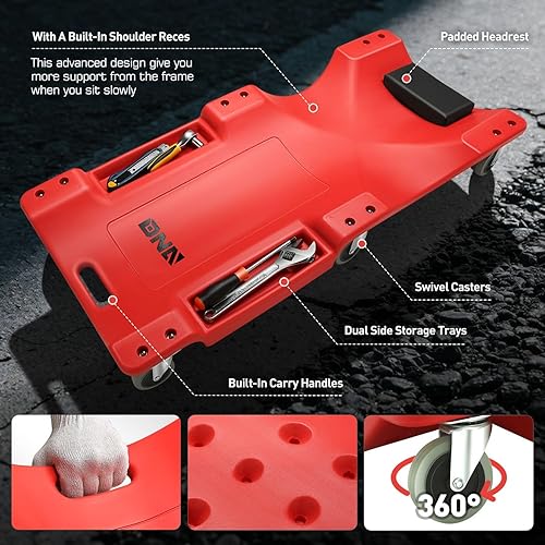 Miniatura 4 de DNA MOTORING TOOLS-00005 - Enredadera mecánica de 40 pulgadas, moldeada por soplado, de perfil bajo, con reposacabezas acolchado, bandejas de