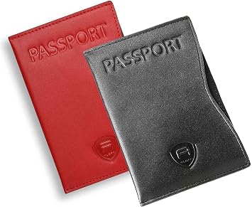 Alban Passport Cover Holder RFID Leather Travel Organizer Sleeve for Men and Women Red & Black Duo