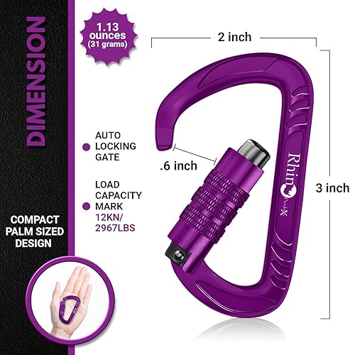 Vista 119 de 12kN (2697 lbs) Heavy Duty Carabiner Clips, for Securing Pets, Outdoor, Camping, Hiking, Hammock, Dog Leash Harness, Keychains