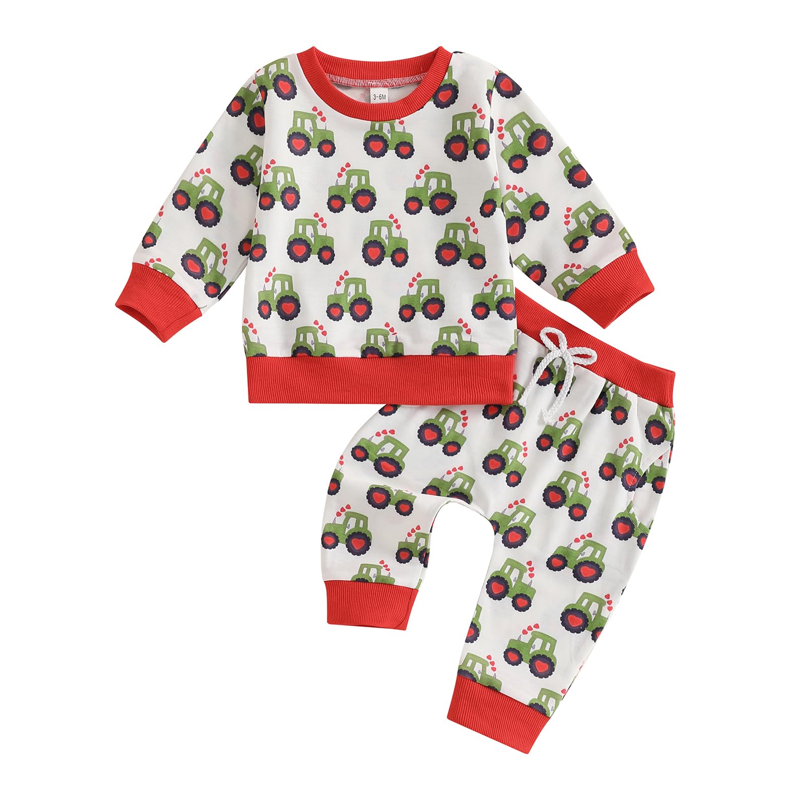 NZNDSHD Toddler Baby Valentines Day Outfit Boy Lover Tractor Long Sleeve Sweatshirt Jogger Pant Set Infant Fall Clothes (White Tractor, 12-18 Months)