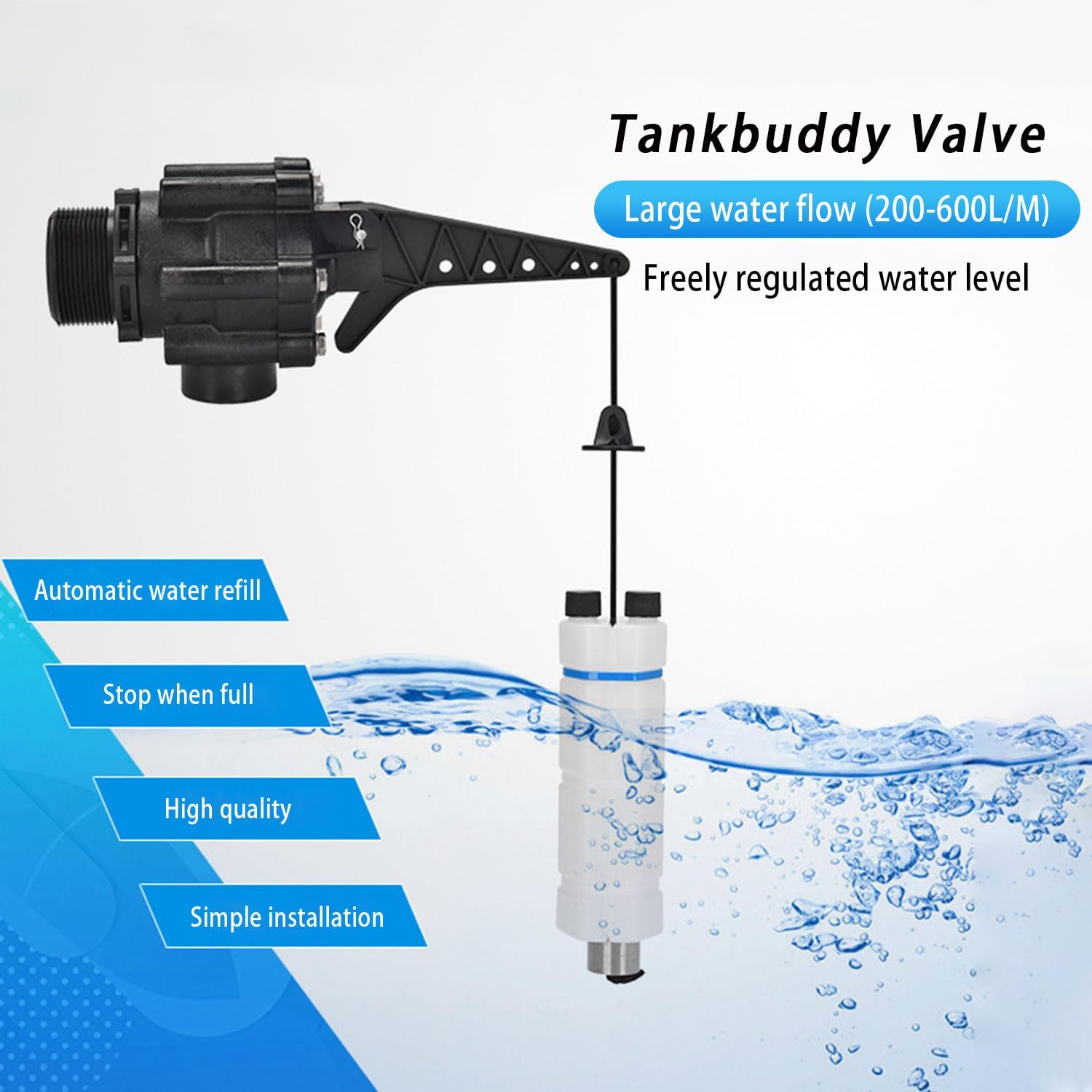3/4‘’Tankbuddy Valve High Flow Large Water Discharge Float Valve Double Water Level and Adjustable Water Level (0.75 Inch(TB20))