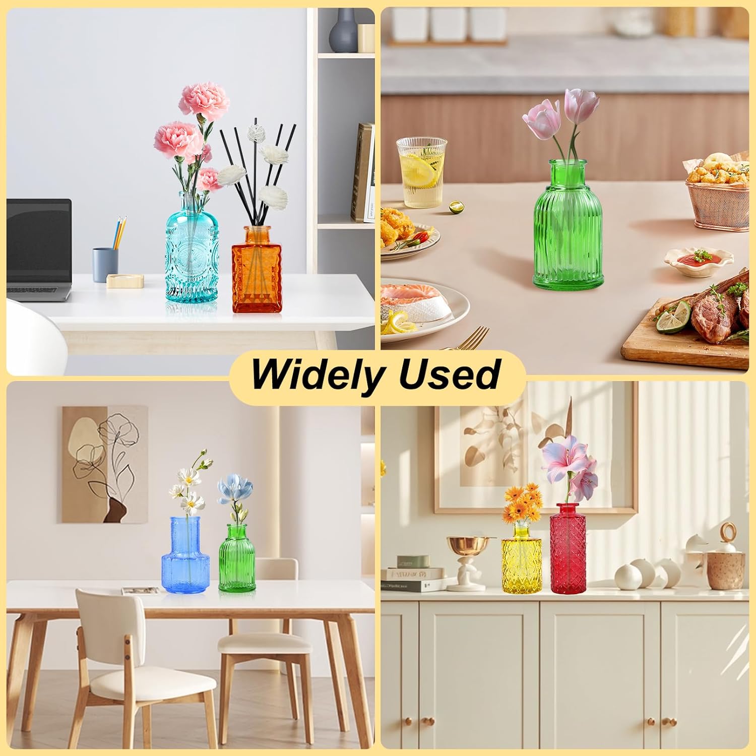 12 Pack Glass Bud Vases, Colored Bud Vase, Colorful Vintage Small Vase for Flowers, Small Glass Flower Vases in Bulk for Centerpieces Wedding Home Office Table Party Decor
