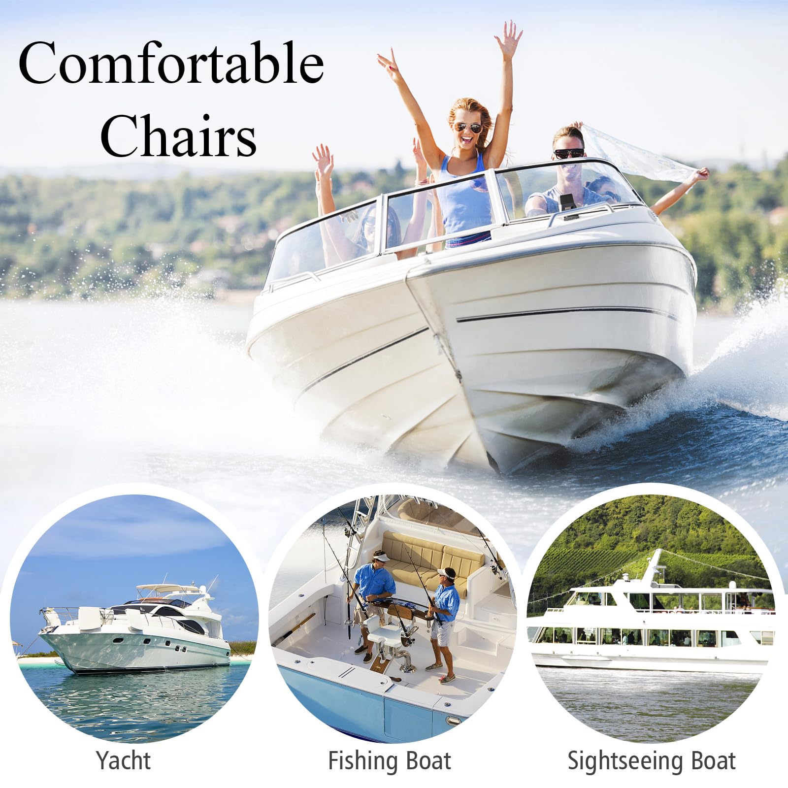 HOMASIS Juego de 2 asientos de barco plegables, Silla de barco con acolchado de esponja, Asiento yate ergonómicos con correas y tornillos de fijación, barco para pescar, pilotaje, 50x42x52cm (Azul)