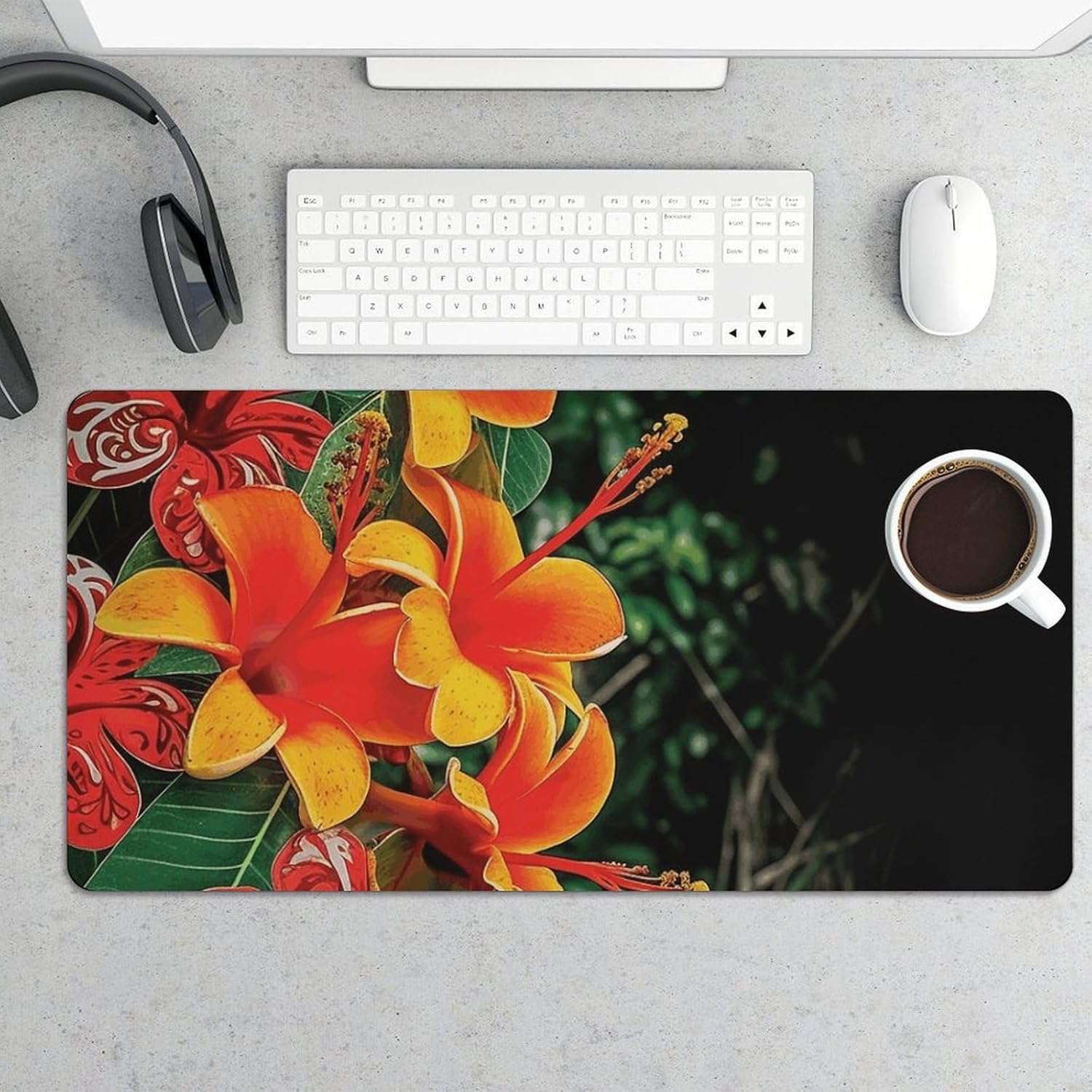 Desk Pad Protector 24x12 Inch Hawaii Flowers Base Antideslizante