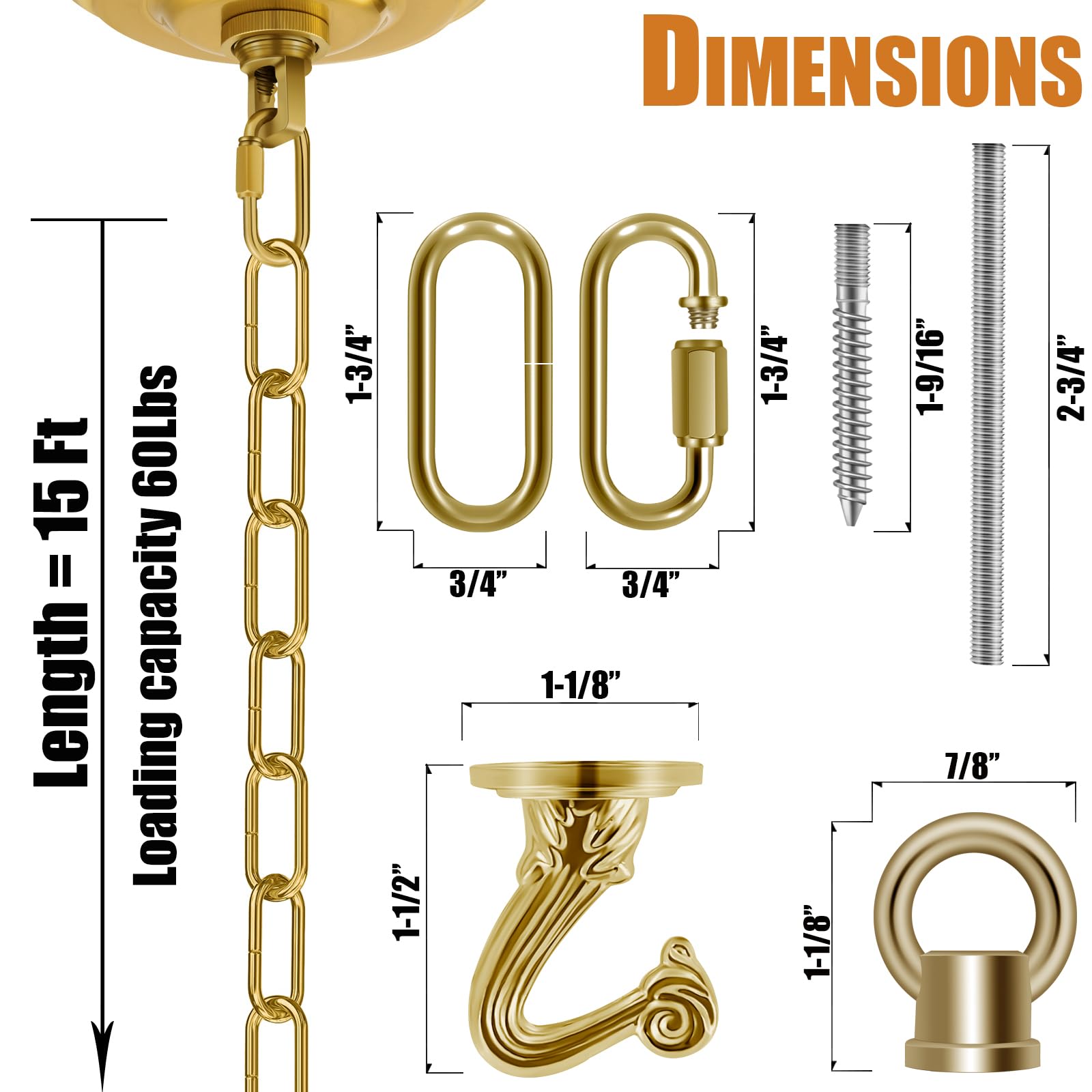15 Ft Hanging Chain Kit Chain for Light Fixture(Brass) — Amazon image 2