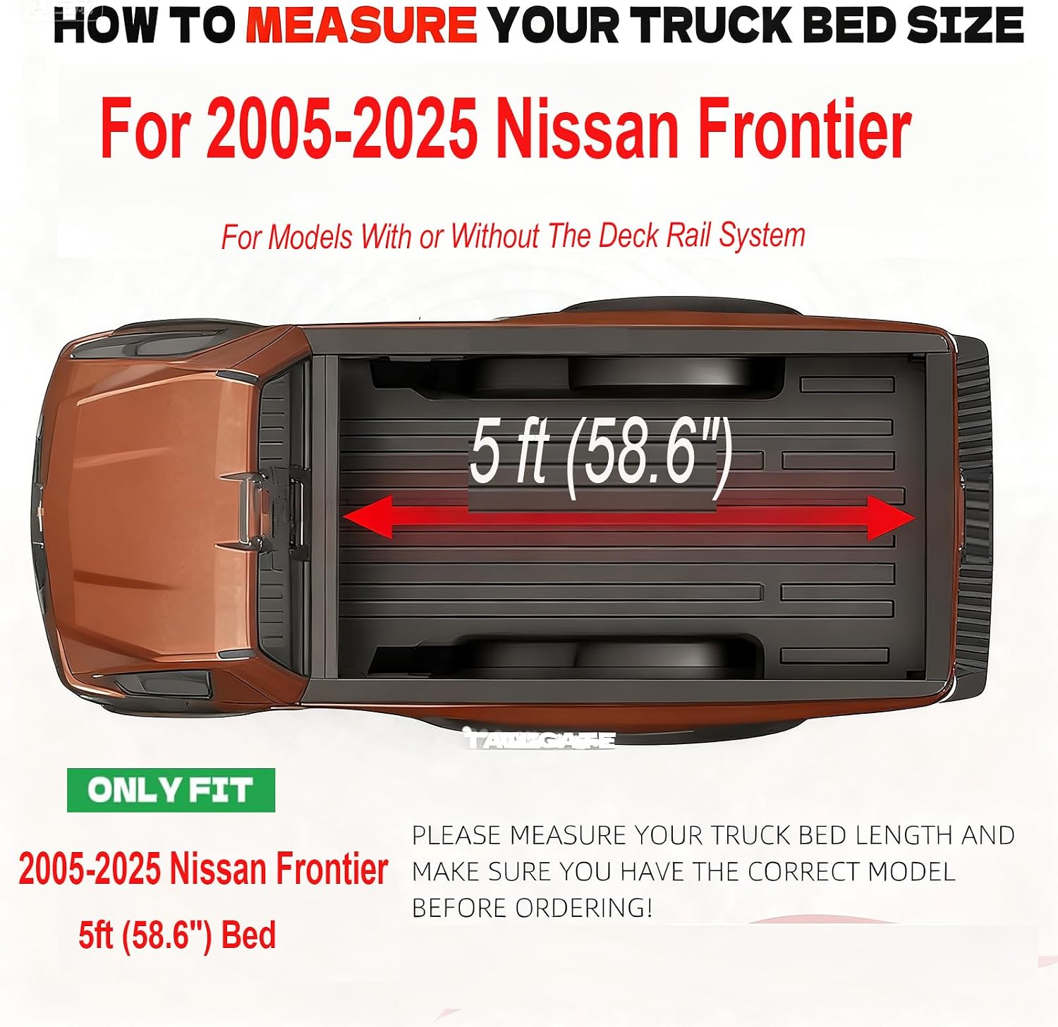 Soft Tri-Fold Truck Bed Tonneau Cover for 2005-2025 Nissan Frontier 5ft (58.6") Bed, Leakproof & Security, 2025 Nissan Frontier Accessories