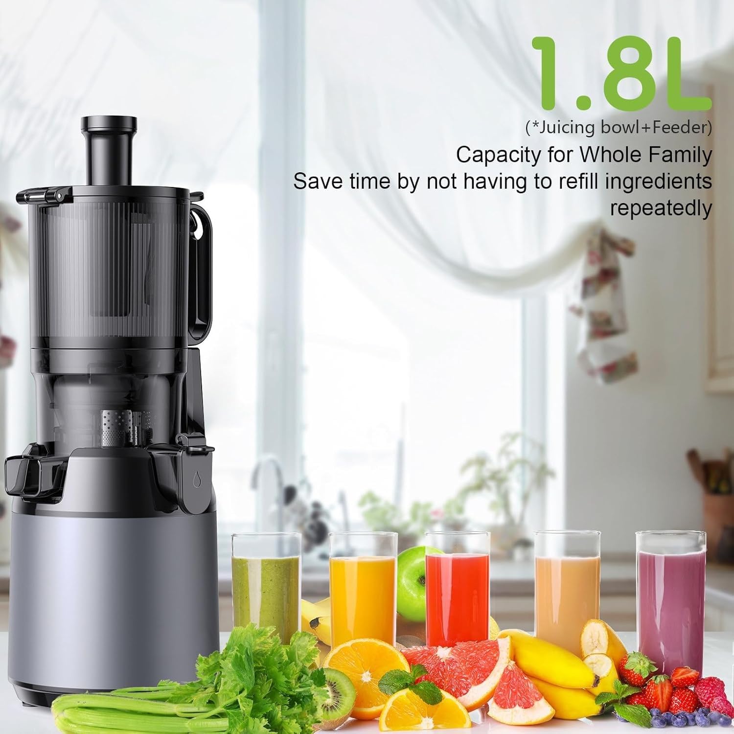 Wyciskarka wolnoobrotowa 250W, szeroki otwór podający 130 mm, pojemność 1,6L, cicha praca, potrójny filtr, wysoka wydajność, wolnoobrotowa wyciskarka do całych owoców i warzyw