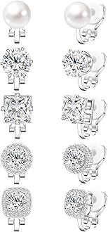 Cubic Zirconia Clip on Earrings - Women Hypoallergenic Comfortable Non Pierced Stud Earrings for Wedding and Dance Competitions, Clip-on Earrings Silver Gold