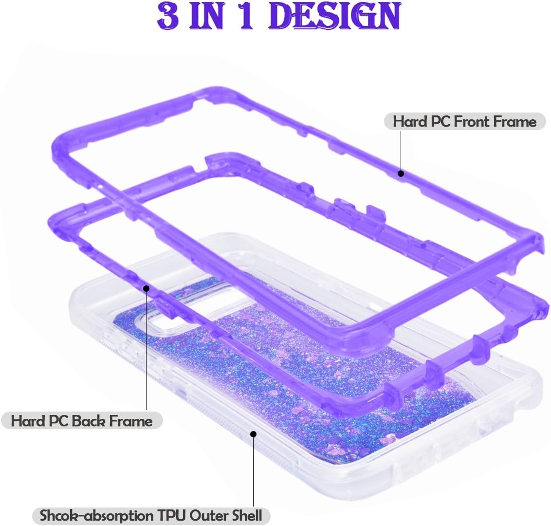 Galaxy Note 8 Case, Dexnor Glitter 3D Bling Sparkle Flowing Quicksand Liquid Bumper Clear 3 in 1 Shockproof TPU Silicone + PC Heavy Duty Protective Defender Cover for Samsung Galaxy Note 8 - Purple