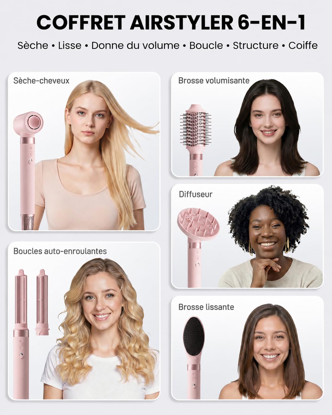 MESCOMB Air Styler 6 en 1, Sèche-Cheveux Ionique, Diffuseur, Boucleur Auto | Brosse Soufflante, Boucleur Auto, Lissage, Boucles, Séchage Rapide, Effet Anti-Frisottis,Coiffage Facile,Boîte de Rangement