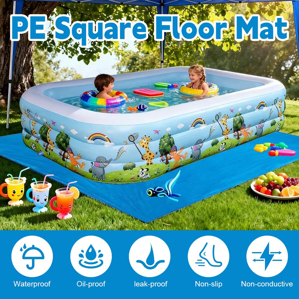 Tapis De Sol pour Piscine, 396 X 396 Cm Tapis De Sol Carré, Hors Terre Tapis De Protection Bleu Imperméable Pliable, Protecteur De Sol Piscine pour Rectangulaire & Rond Piscines