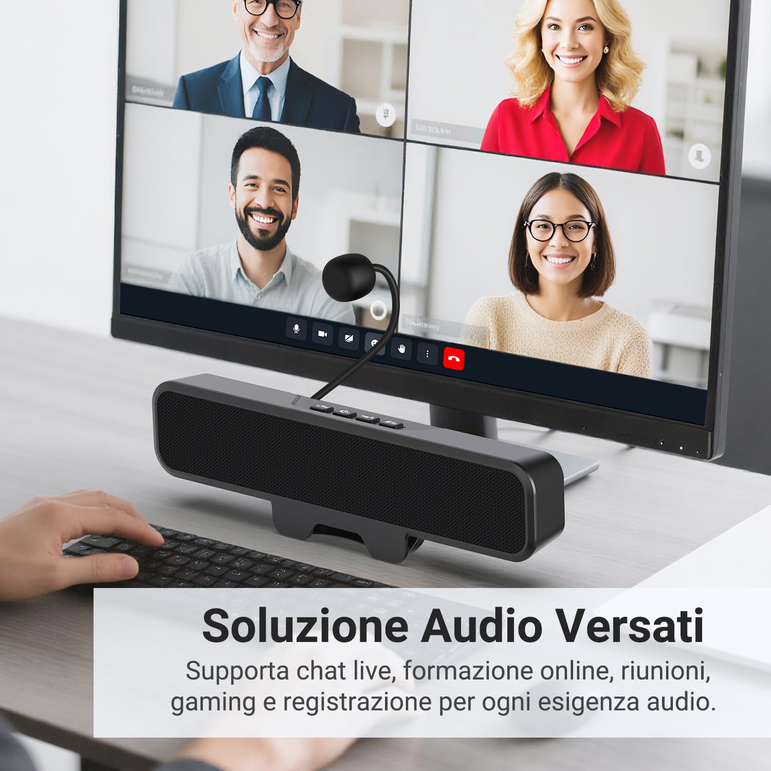 INGA Altoparlanti per computer con microfono staccabile, altoparlanti da tavolo Plug and Play, microfono muto one-touch, stereo e bassi, si attacca facilmente al monitor, compatibile con PC, Mac