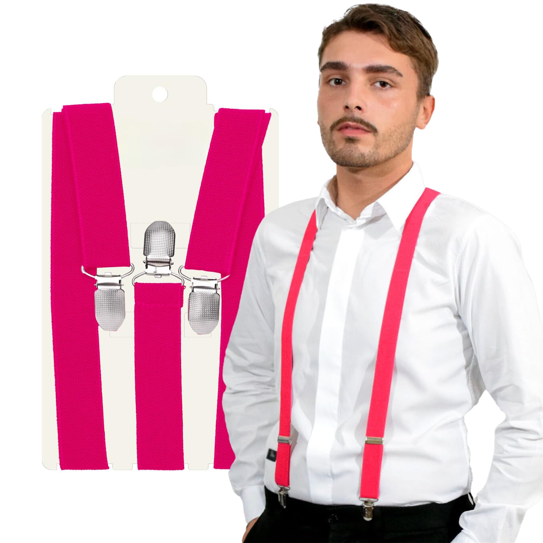 Basic Sense 25mm Plain Braces Heavy Duty engraved Clips,Fuchsia