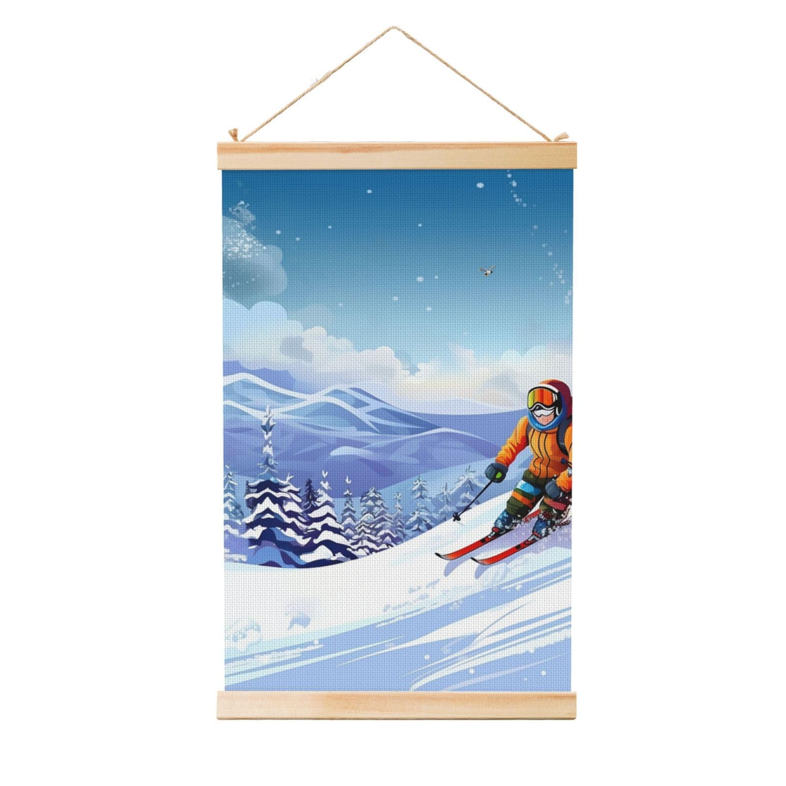 Winter skiing Posters Wooden Shaft Hanging Poster Canvas Prints Scroll Wall Art Painting Vintage Wall Banner Modern Artwork Decor for Home Decor Ready to Hang 20"x30"