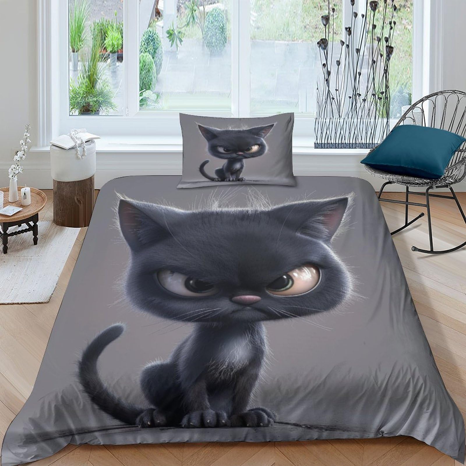 Ensemble de literie 3D chat imprimé avec housse de couette single microfibre respirante douce