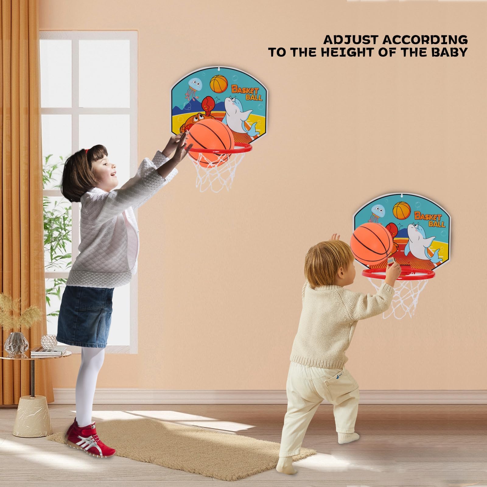 Mini Panier De Basket Enfant Intérieur/Extérieur, Mobile Panier Basket Multifonction 3 en 1, Panier sur Pied Et Mural pour Enfants 2 3 4 5 Ans
