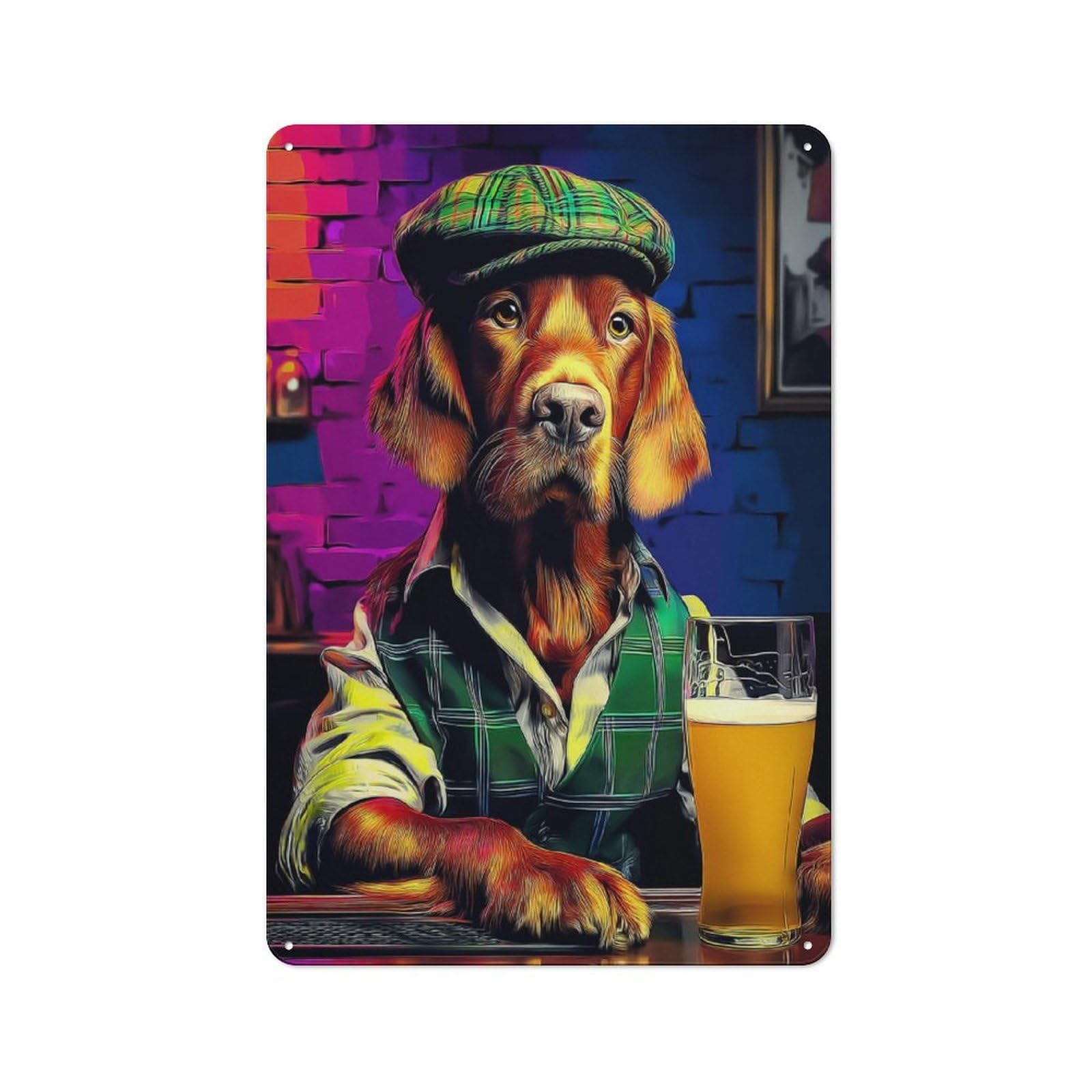 Junmoney Dog In Pub With Beer -2 Vintage Metal Plaque 30X20cm For Café Or Restaurant, A Decorative Gift For A Newly Furnished Café And Restaurant