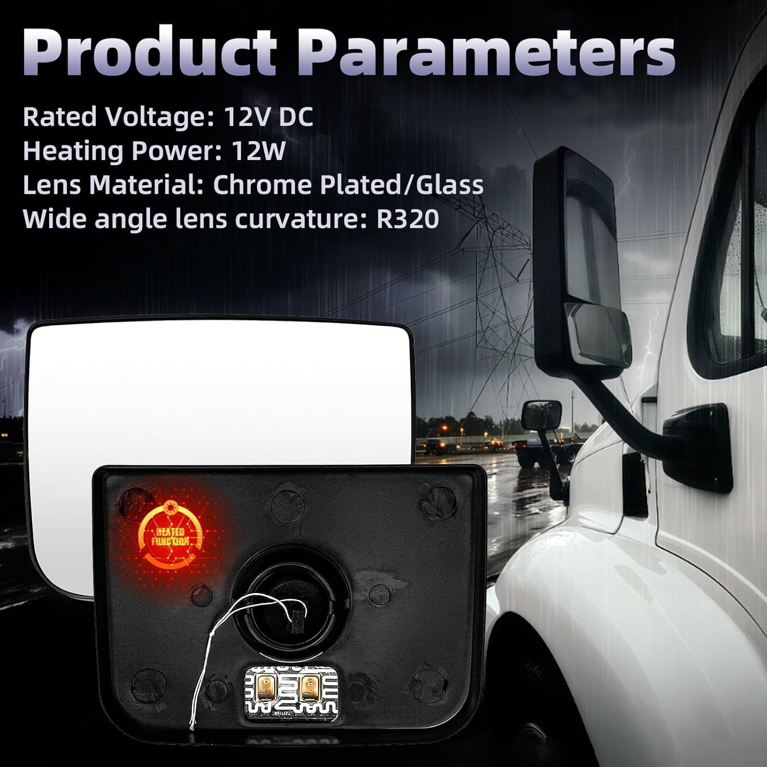 Lower Mirror Glass Heated for Freightliner Cascadia 2008-2017, Small Side Mirror Freightliner Cascadia Semi Truck Accessories