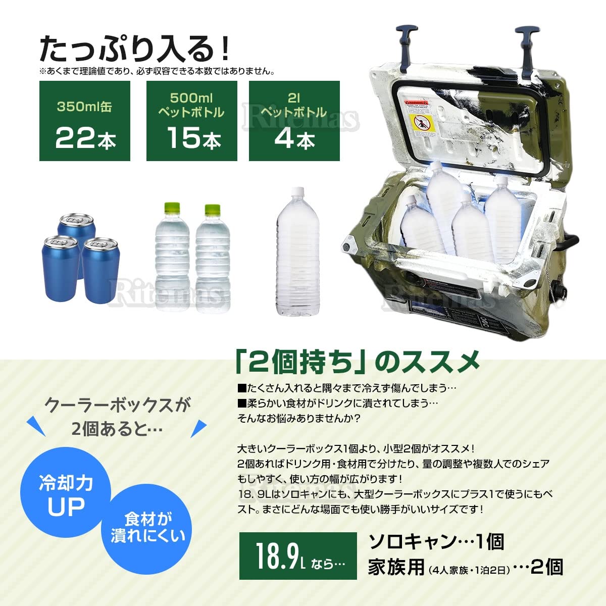 Amazon | クーラーボックス 18.9L 20QT ハードクーラーボックス 
