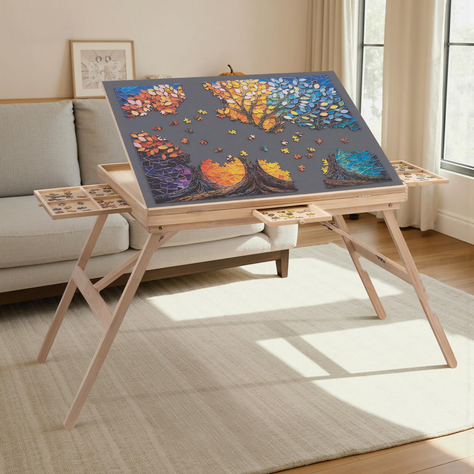 TEAKMAMA Tilting Puzzle Table, 1500 Pieces 27.6" H Puzzle Board for Adults