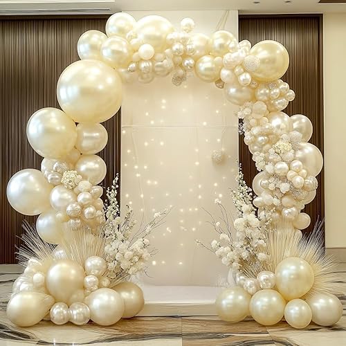 Miniatura 6 de Globos blancos perlados, globos de doble relleno de color blanco arena marfil de diferentes tamaños de 18125 pulgadas, globos blancos pastel crema