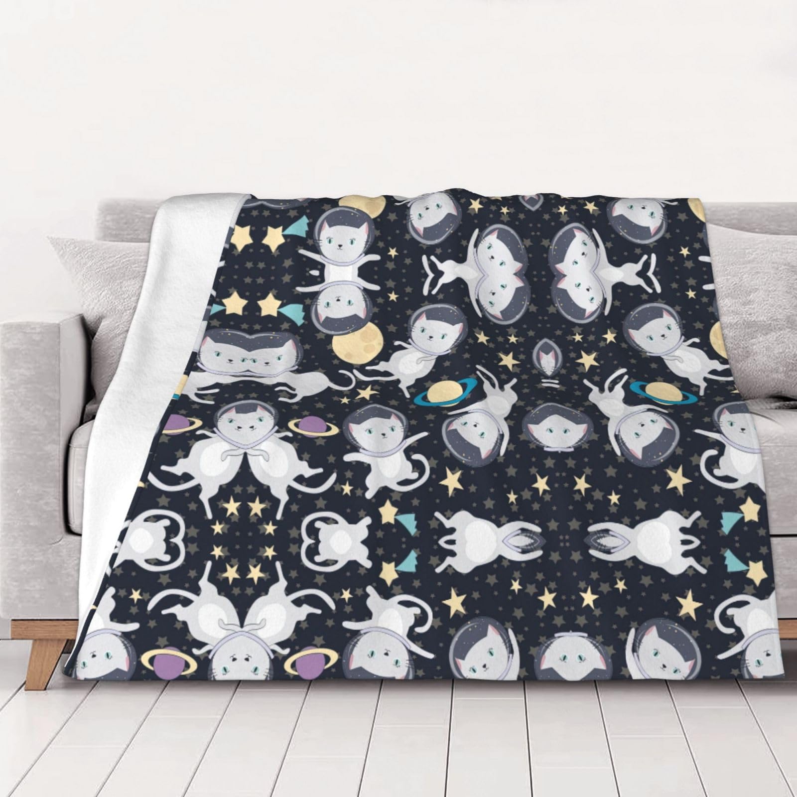 Couverture super douce chat astronaute 152x203 cm lavable en machine pour toutes saisons