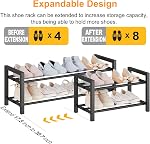 Detsuk 2-Tier Raquette extensible (17,5"-30.7") – Étagère de l'organisateur de chaussures en métal lourd réglable pour placard, entrée, salle de bain & Garage – Stockage autonome durable, noir