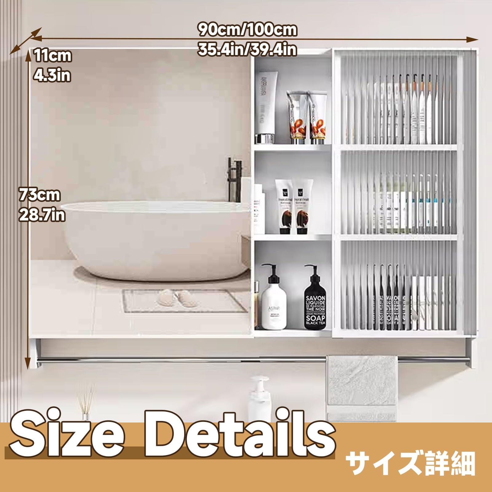 Gabinetes de Espejo de baño montados en la Pared Armario Baño con Espejo,Fuerte, Estable y Duradero/Gran Espacio de Almacenamiento/Espejo de Alta definición(Gray,60cm/23.6in)