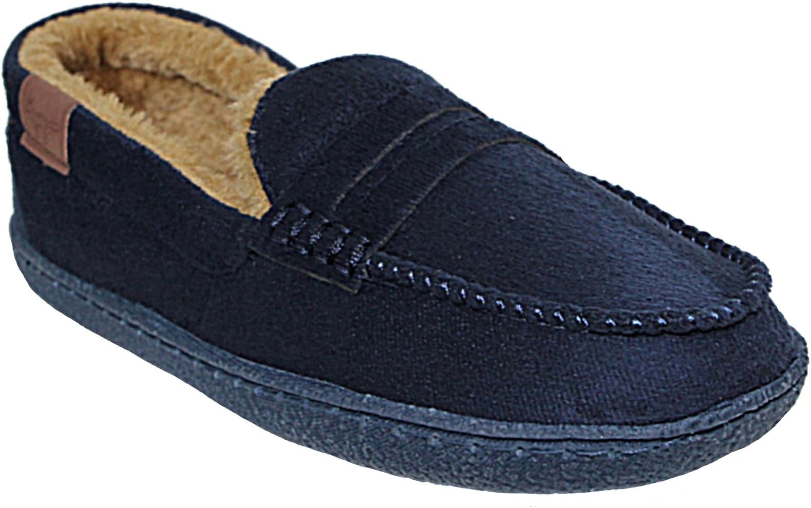 Mens New Hampshire Faux Suede Fur Lined Moccasin Slippers Shoes Size 7-12