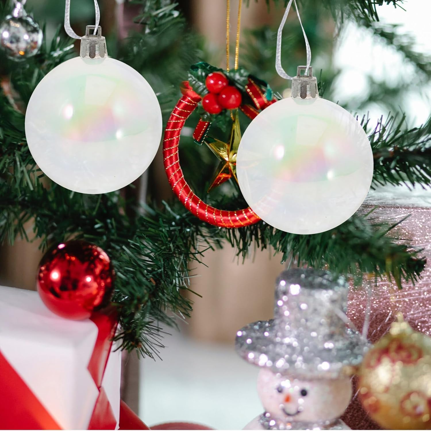 12 Stück Weihnachtskugeln Ornamente schillernde Ornamente Kugeln schillernde Christbaumkugeln Kunststoff DIY hängende Kugel Ornamente für Weihnachtsfeier (8 x 8 cm)