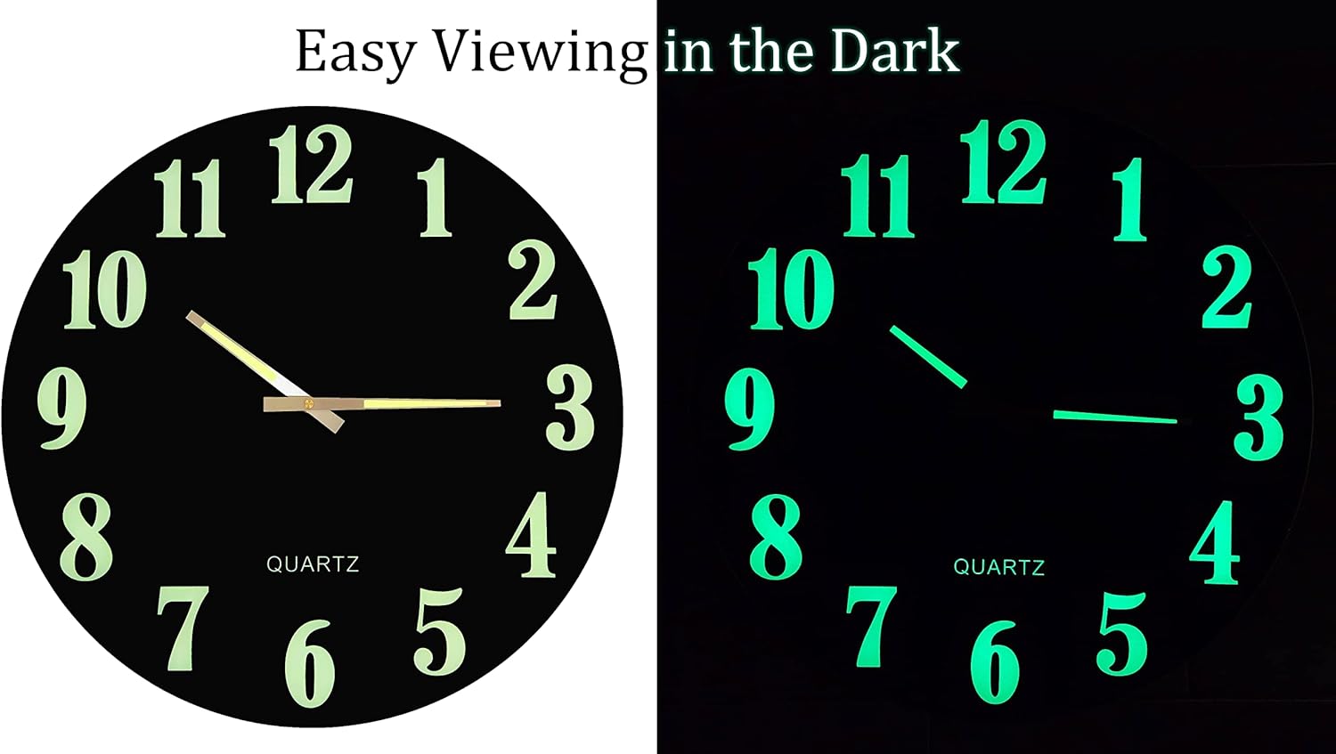 Lulu Decor, 18" Slim Wall Clock with Modern Black Glass Dial, Glow in The Dark Hands and Arabic Numbers (Battery Operated)