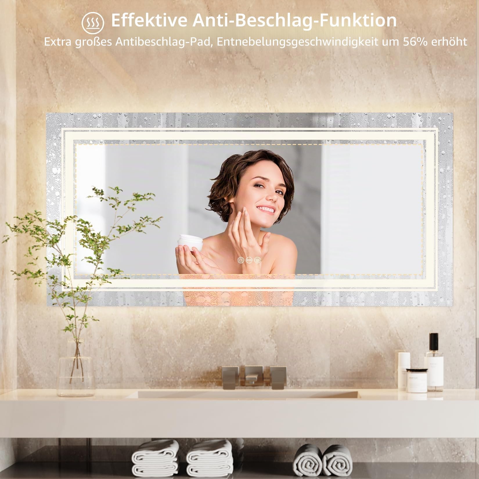LUVODI Groß LED Badspiegel 140x70cm: Badezimmerspiegel mit Hintergrundbeleuchtung + Frontbeleuchtung, Smart Wandspiegel Touch Schalter Antibeschlag Dimmbar 3 Farben Kosmetikspiegel Flur Spiegel