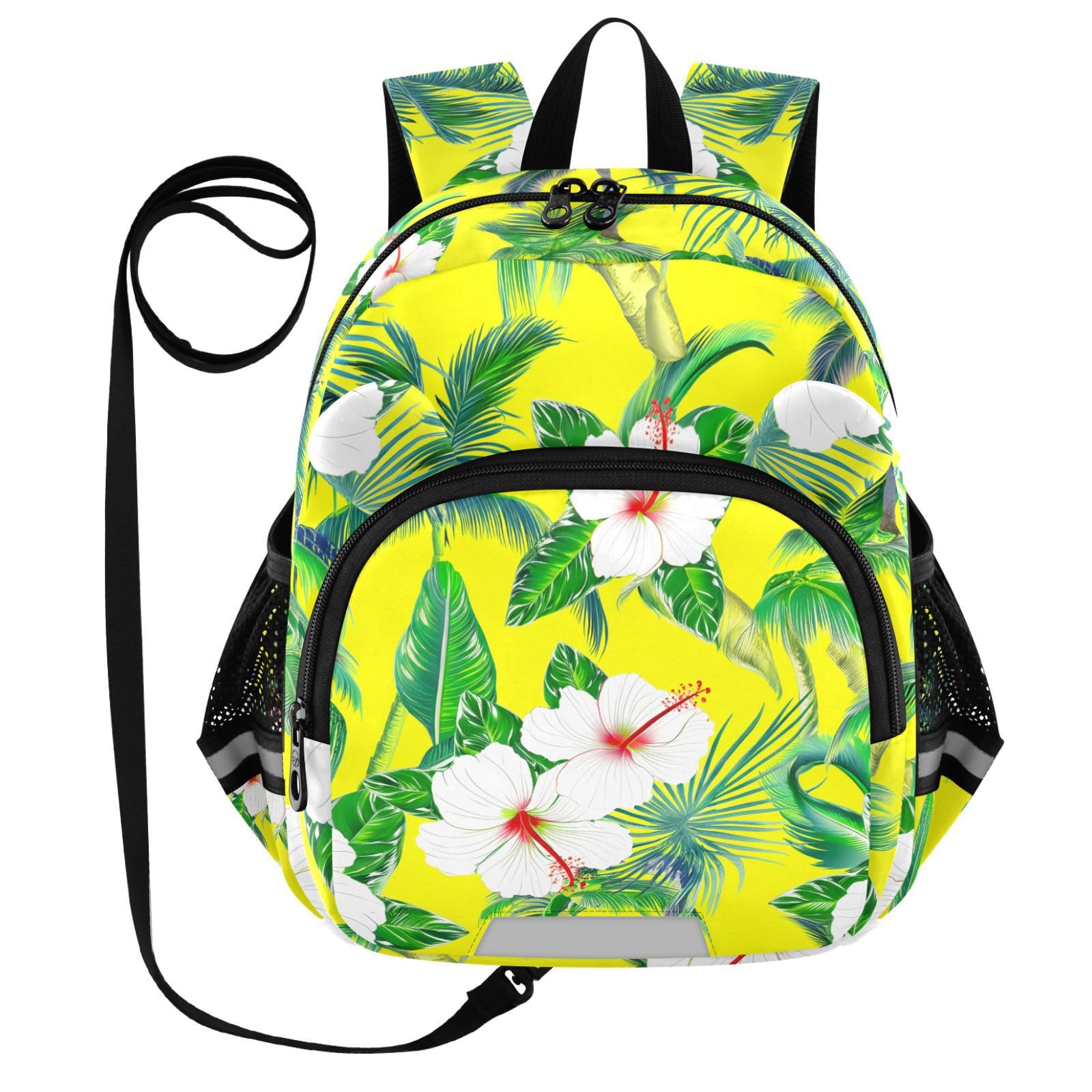 Palm Leaves Bright Yellow Toddler Harness Backpack for Boys Girls 3-6 Years Kids Backpack with Anti Lost Safety Leash Child Leash Backpack for Preschool Travel Walking