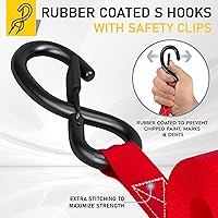 Vista 3 de AUGO Correas de amarre de trinquete, 2 unidades, 15 pies, resistencia a la rotura de 2,200 libras, ganchos en S de bloqueo de seguridad, para mover