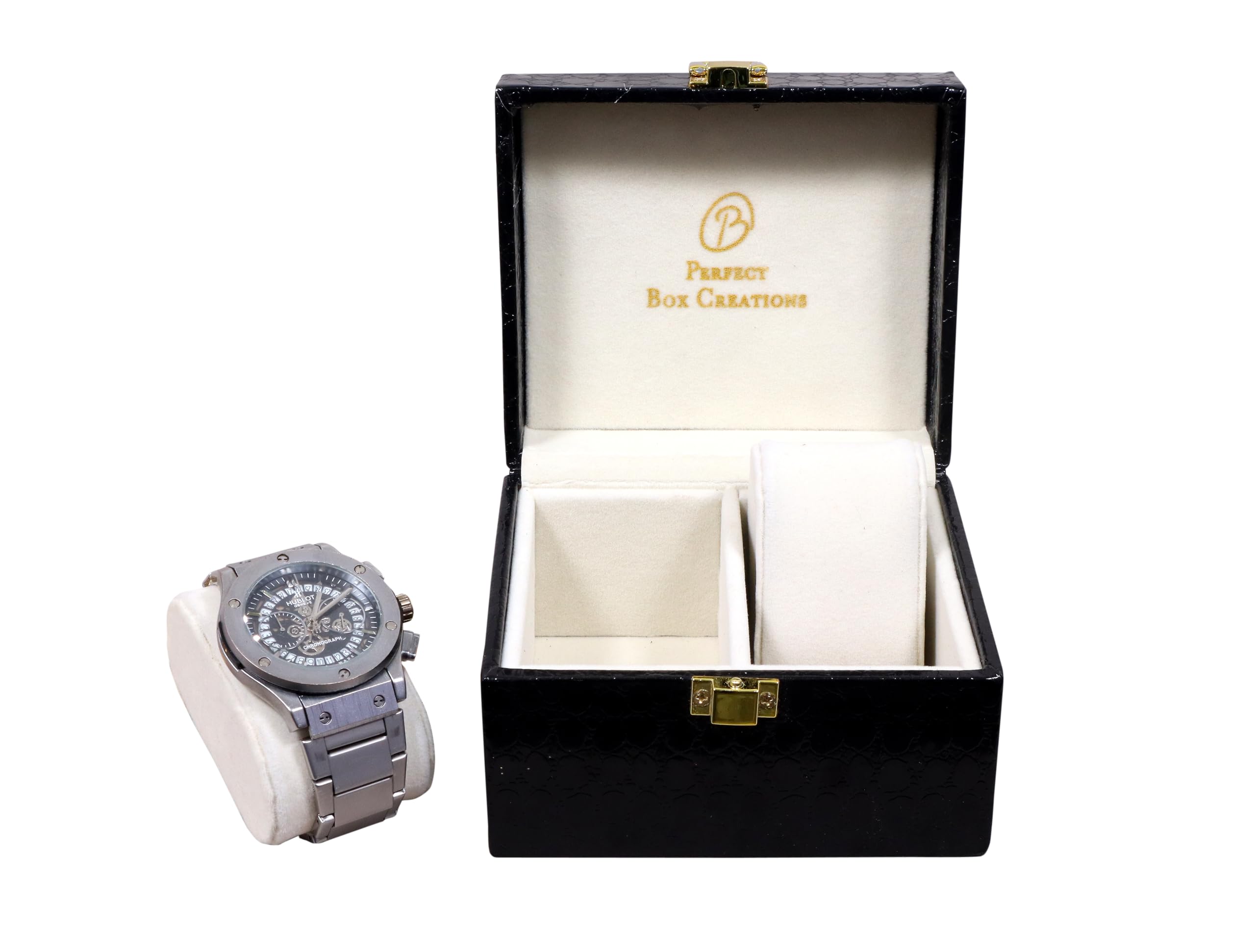Perfect Box Creations Black PU Leather With Ivory Flock 2 Slots Watch Box Couple Box Jewellery Collection Storage Display Box Organizer Watch Case Gift Box D Lock Quality Finish For Men and Women (B0D3C5V86R) Amazon Price History, Amazon Price Tracker