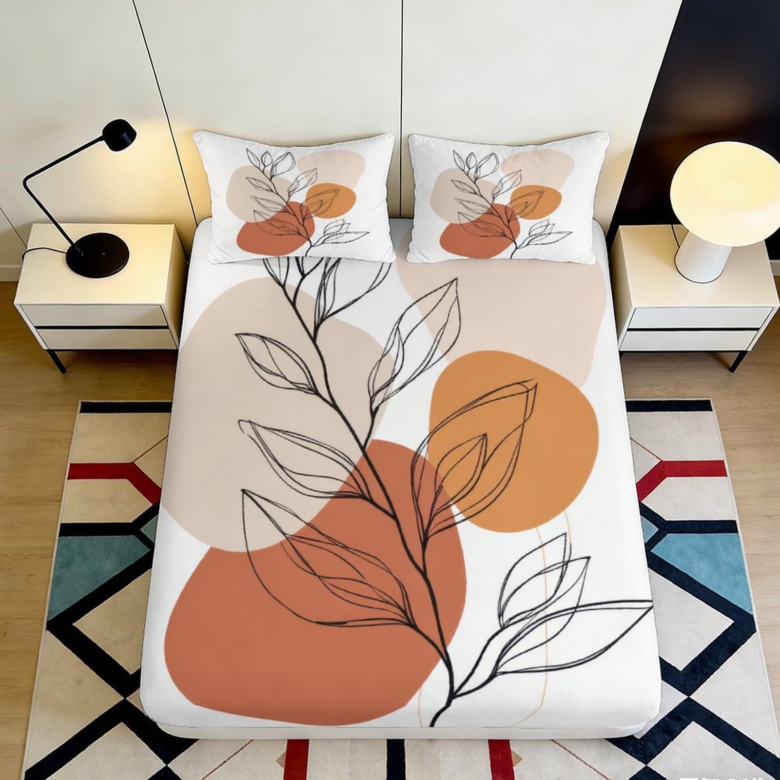 Pnayamiorkfel Style-10 3D Printed Abstract Botanical Fitted Sheet Microfiber Soft Breathable Geometric Leaf Bed Cover For Bedroom Dorm Decor 90X200x25cm