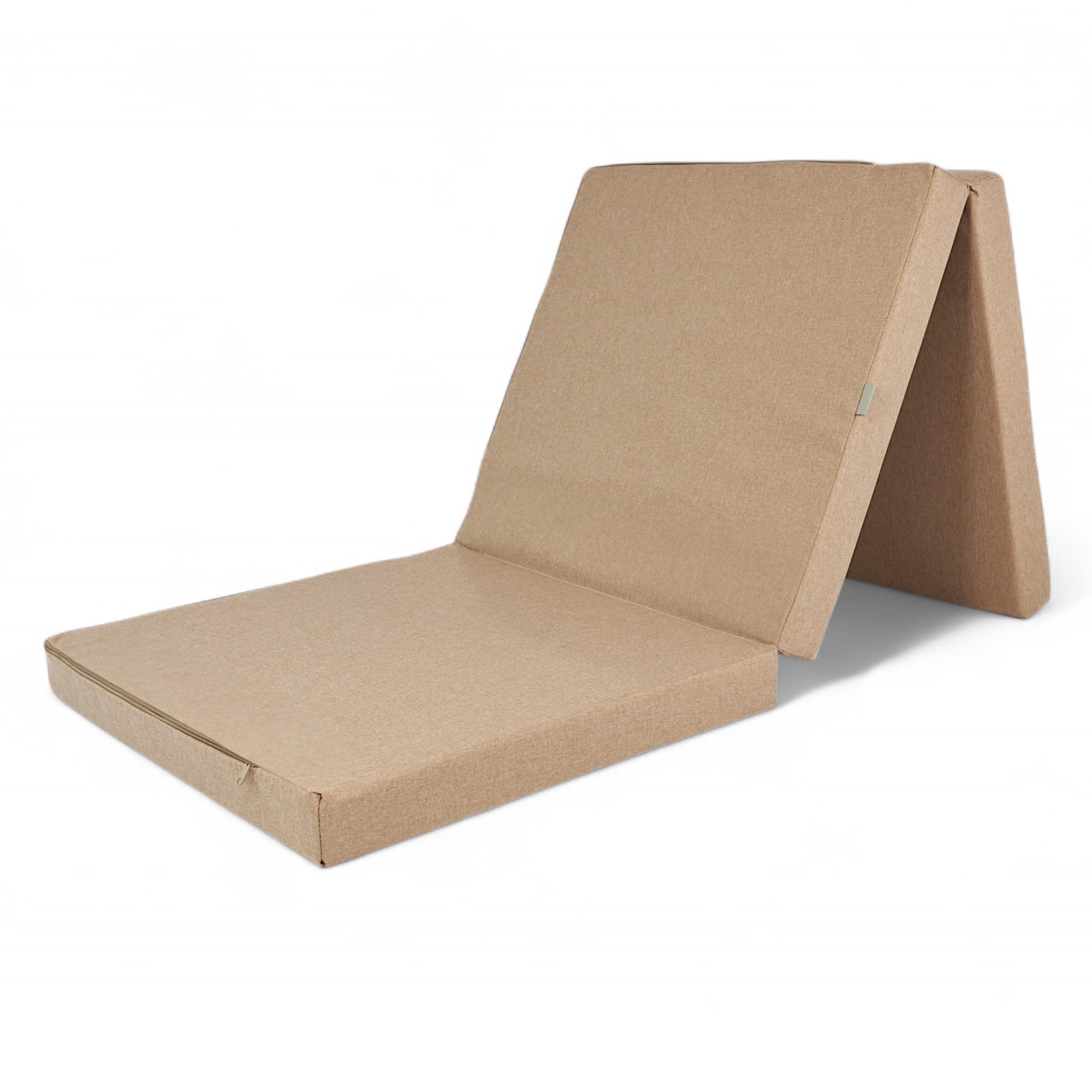 FORTISLINE Matelas Pliant 3 Parties 180 x 65 x 7 cm, Beige déperlant - Matelas d’appoint Pliable pour invité, Voyage et Camping, Housse Lavable